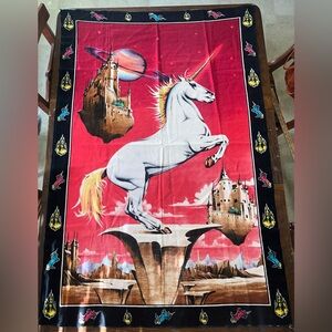 Vintage 1980s Unicorn Castle Space Tapestry